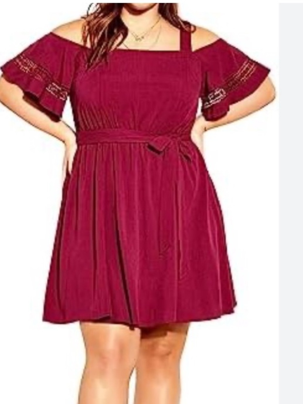 City Chic womens plus Cold-Shoulder Short Dress in Burgundy Sz 20 New